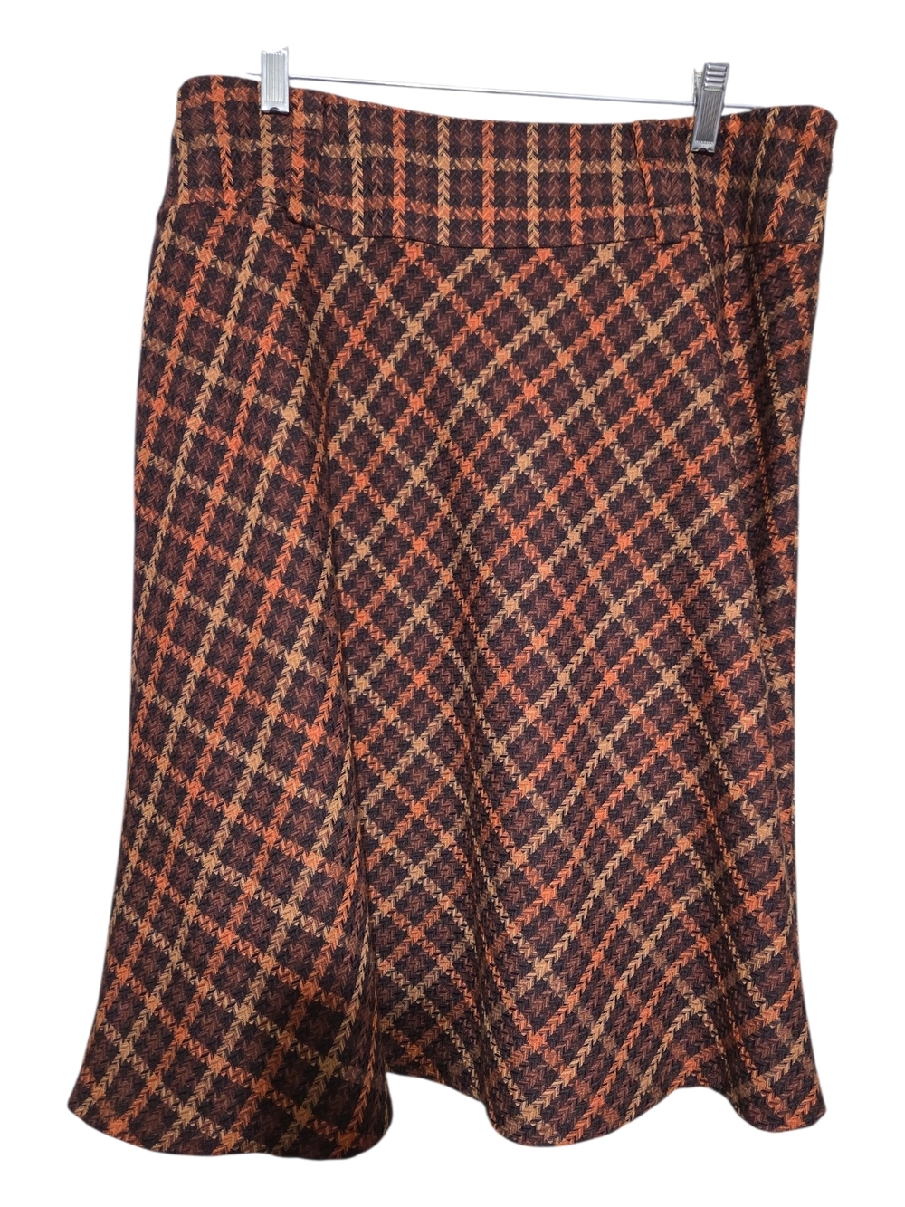 Cato Plaid A-Line Skirt in Brown, Orange, Tan